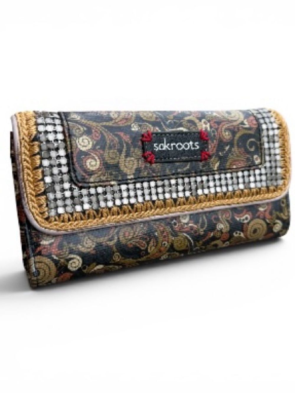 Sakroots Paisley Embellished TriFold Over Wallet - Brown Multi Peace Artsy